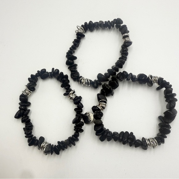 Kinsley Armelle Cluster Collection Silver Coal Bracelet Sets 3 Pieces - Picture 6 of 9